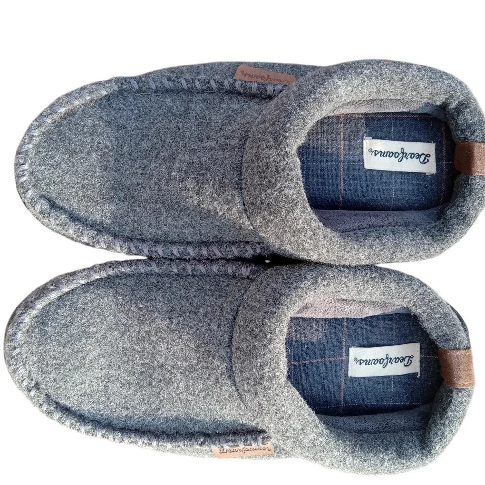 4/$10 Dearfoams Memory Foam Men's Wool Blend Slippers Heather Gray Small 7-8